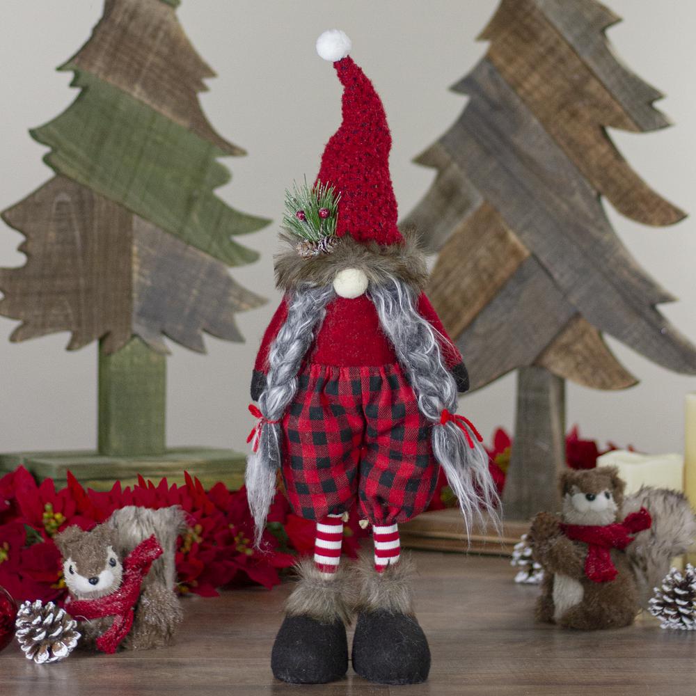 17" Red and Black Buffalo Plaid Girl Gnome Christmas Figure. Picture 2