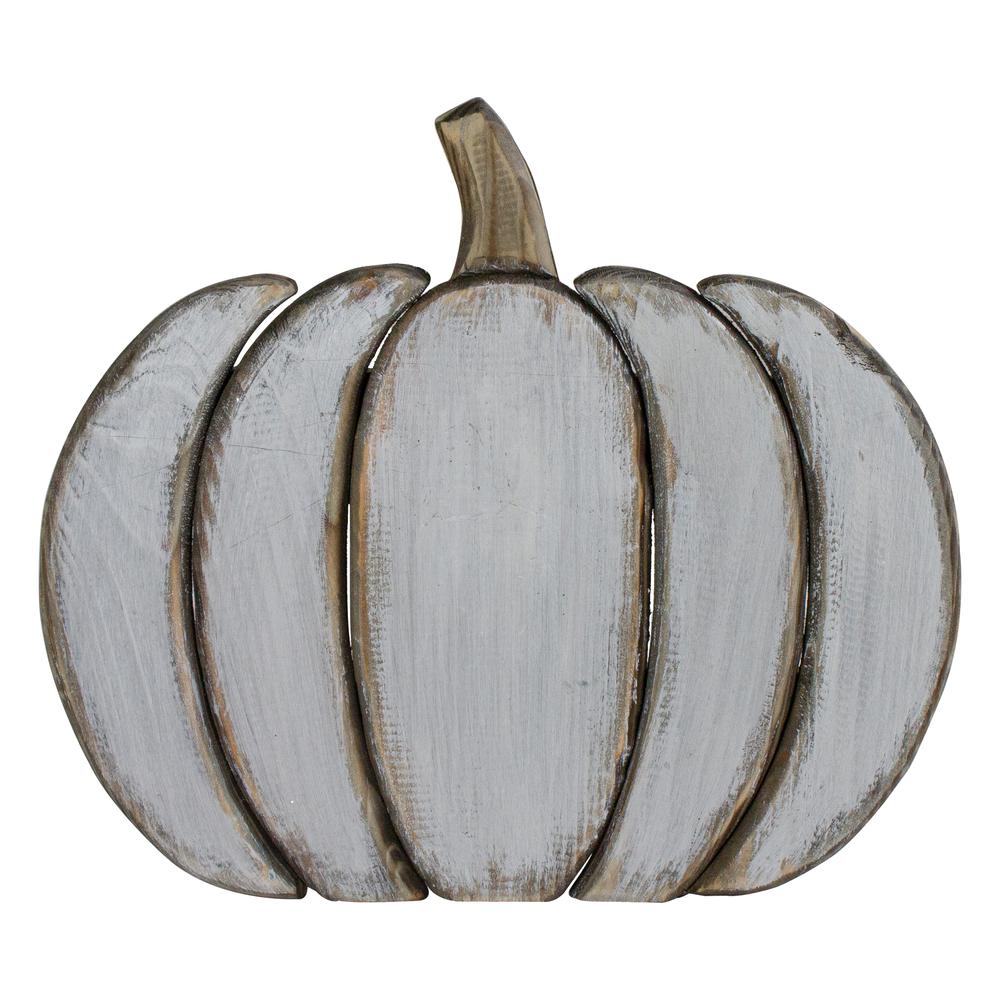 13.75 White Wooden Pumpkin Fall Harvest Decoration. Picture 1