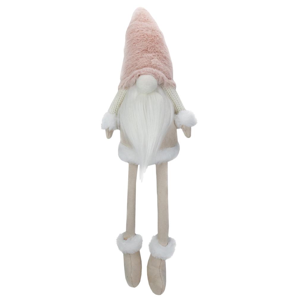 24" Cream and Pink Sitting Christmas Gnome with Dangling Legs. Picture 1