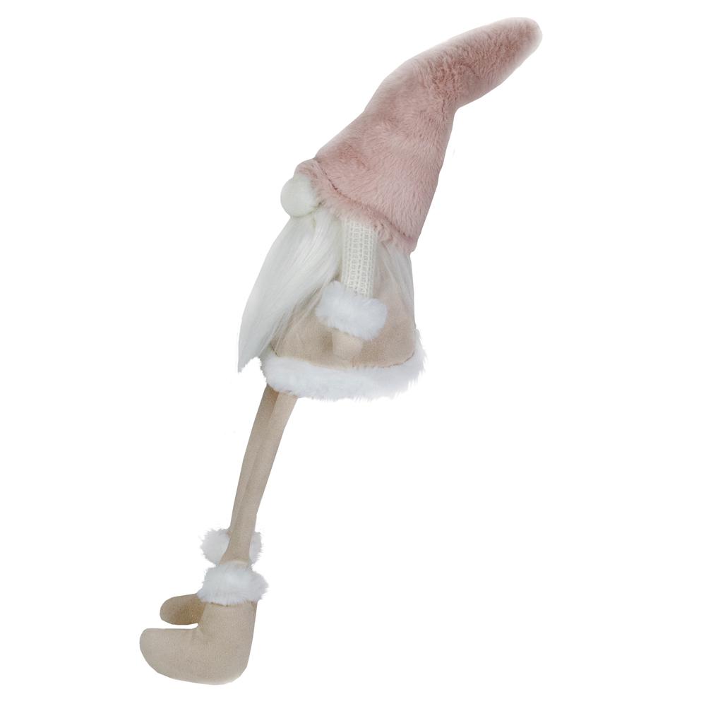 24" Cream and Pink Sitting Christmas Gnome with Dangling Legs. Picture 2