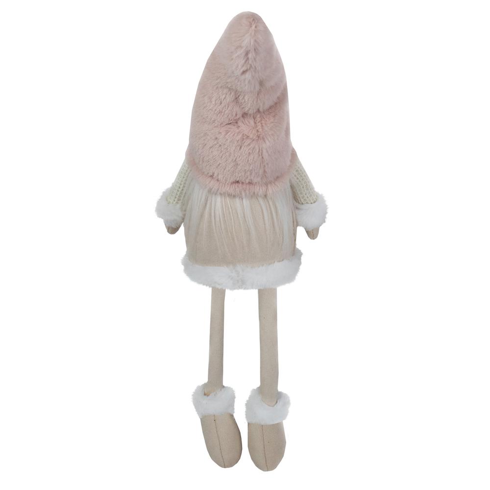 24" Cream and Pink Sitting Christmas Gnome with Dangling Legs. Picture 3