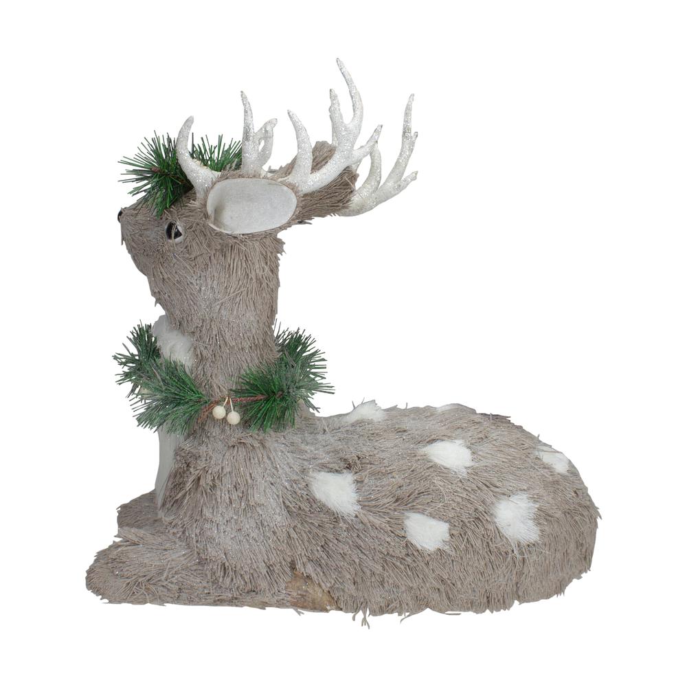 14" Gray Sitting Sisal Reindeer with Wreath Christmas Figure. Picture 3