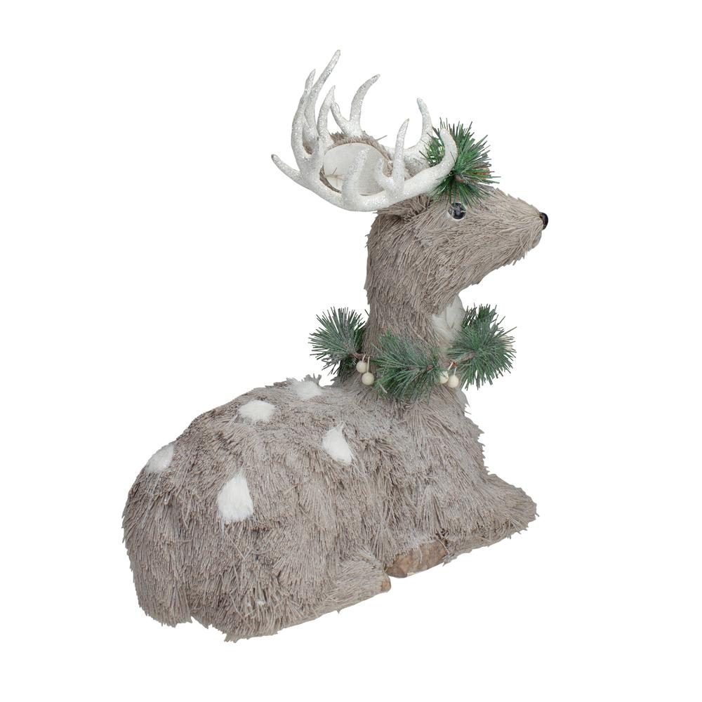 14" Gray Sitting Sisal Reindeer with Wreath Christmas Figure. Picture 4
