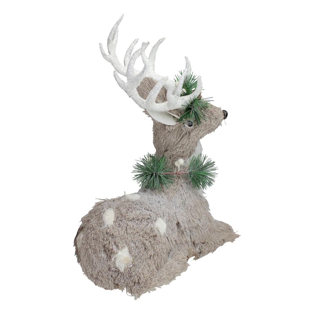 12.75" Gray Sitting Sisal Reindeer with Wreath Christmas Figure. Picture 3