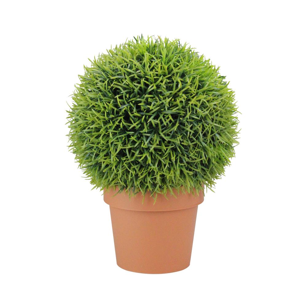 18" Potted Two-Tone Artificial Pine Ball Topiary Plant. Picture 1