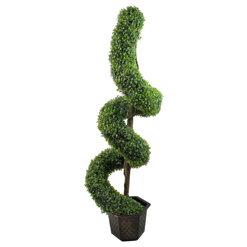 56" Potted Two-Tone Artificial Boxwood Spiral Topiary Tree. Picture 1