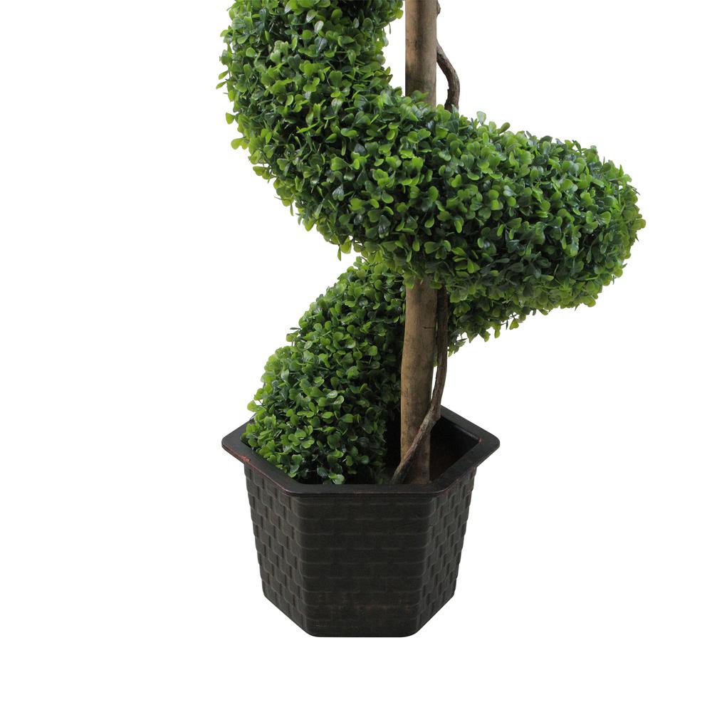 56" Potted Two-Tone Artificial Boxwood Spiral Topiary Tree. Picture 2