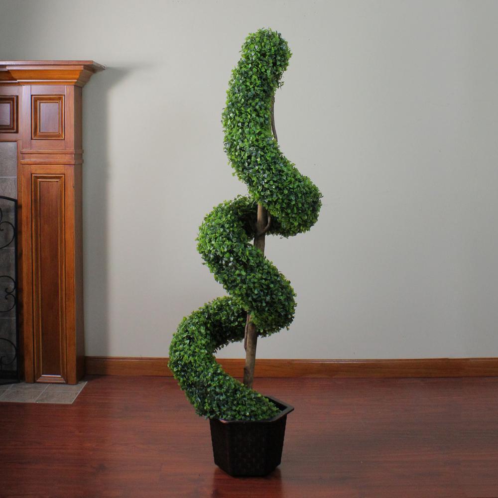 56" Potted Two-Tone Artificial Boxwood Spiral Topiary Tree. Picture 5