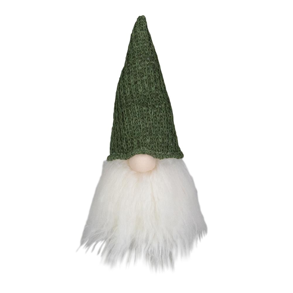 11" LED Lighted Plush Green Knit Gnome Christmas Figure. Picture 1