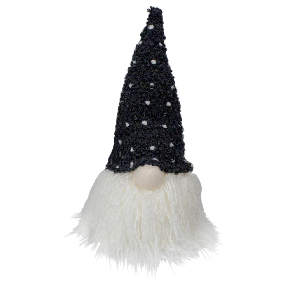 10" LED Lighted Black and White Polka Dot Knit Gnome Christmas Figure. Picture 1