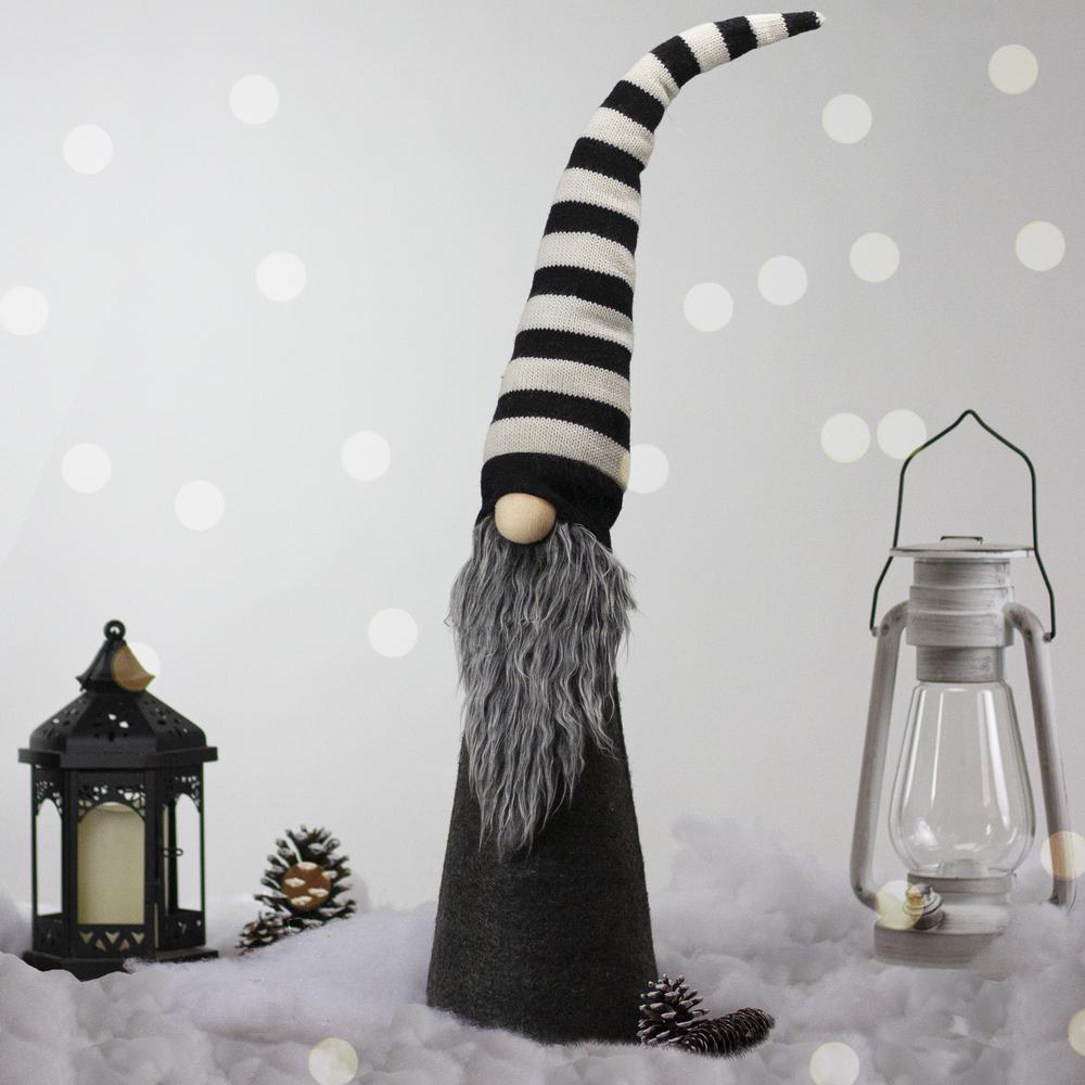 27" LED Lighted Black and White Striped Gnome Christmas Figure. Picture 2