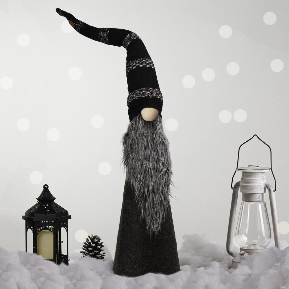 37" LED Lighted Black and Gray Knit Gnome Christmas Figure. Picture 2