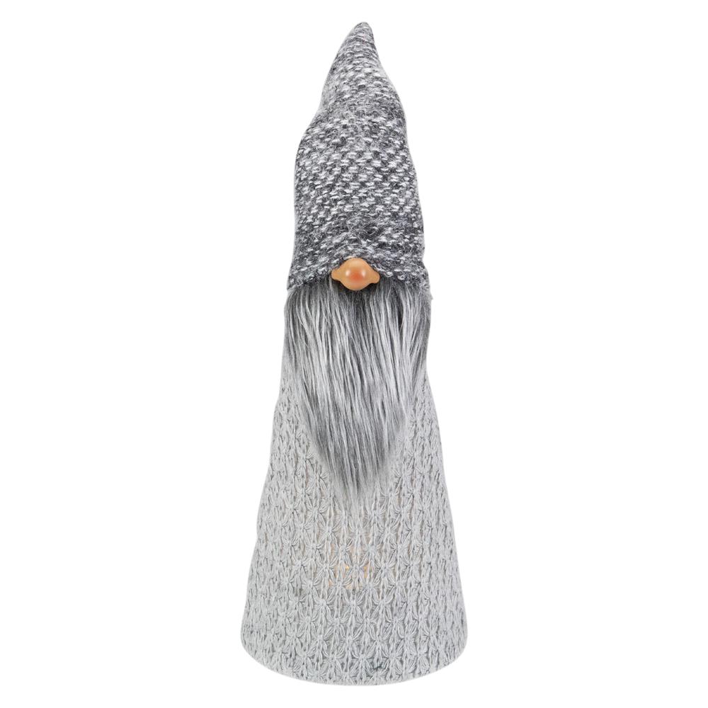 16" LED Lighted Gray Knit Gnome Christmas Figure. Picture 1