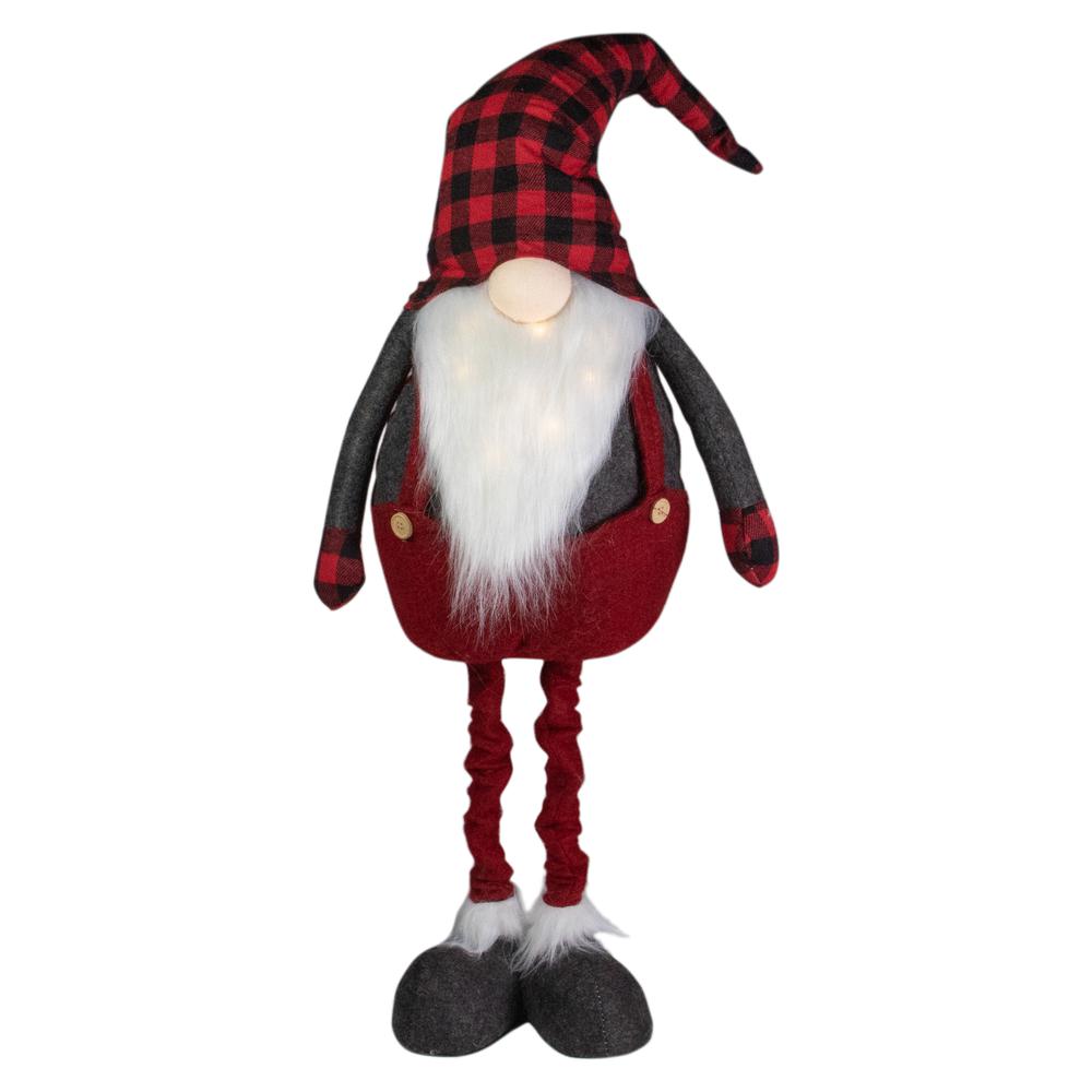 41-Inch LED Lighted Red and Black Plaid Extendable Gnome Christmas Figure. Picture 1