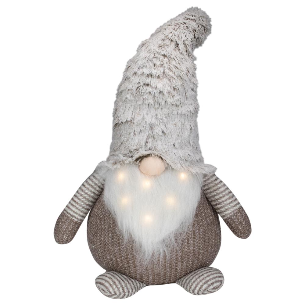 23.5" LED Lighted Brown and White Knit Gnome Christmas Figure. Picture 1