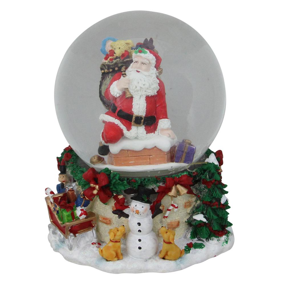 7" Santa Claus in Chimney Musical Christmas Snow Globe. Picture 1