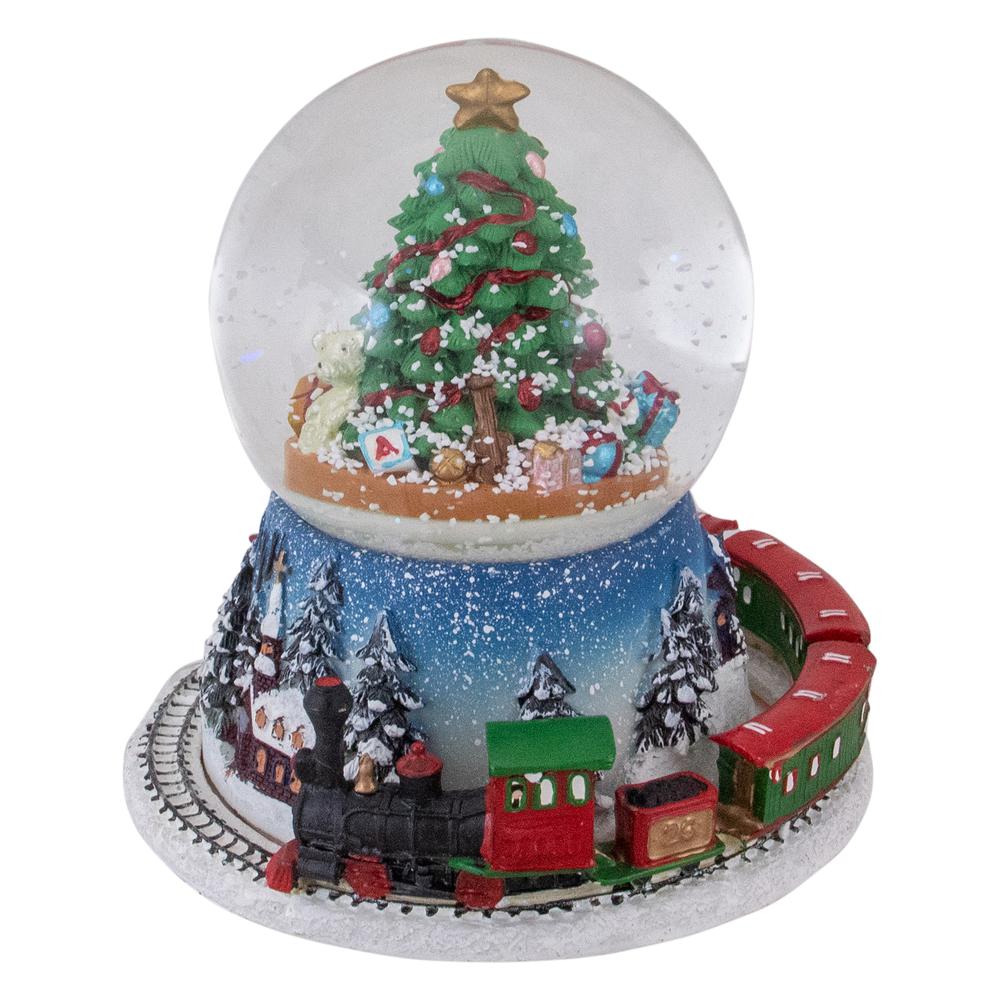 6.25" Rotating Train And Christmas Tree Musical Animated Snow Globe. Picture 1