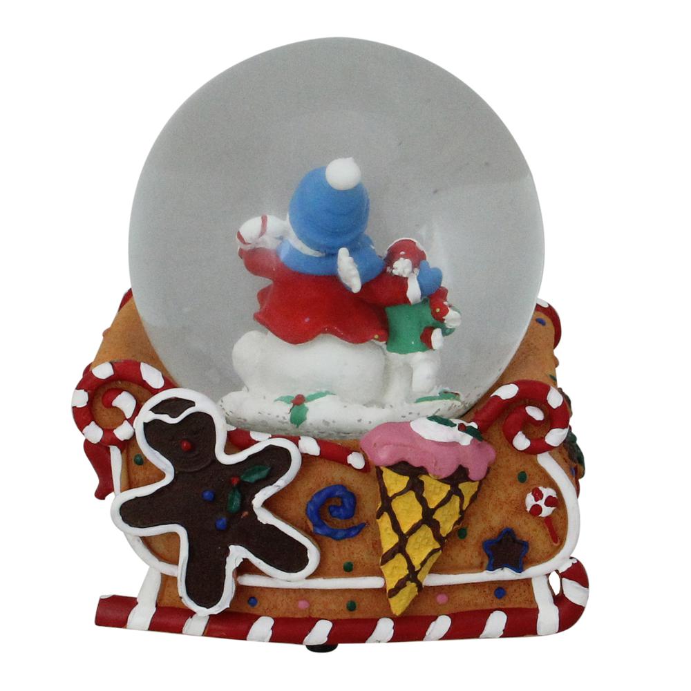 5.25" Musical "Joy" Snowmen and Gingerbread Sleigh Christmas Snow Globe. Picture 2