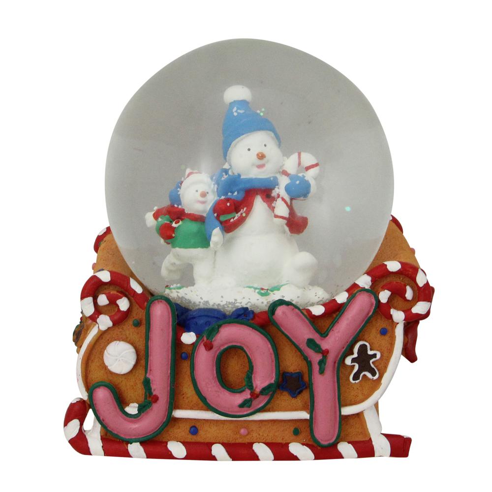 5.25" Musical "Joy" Snowmen and Gingerbread Sleigh Christmas Snow Globe. Picture 1