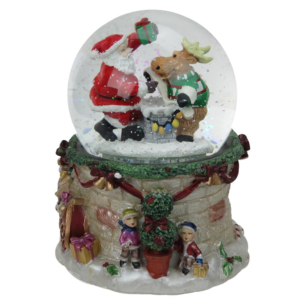 5.75" Musical LED Lighted Santa and Reindeer Christmas Snow Globe. Picture 1