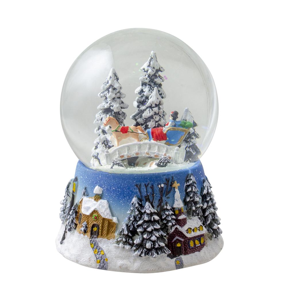 5.75" Winter Forest Sleigh Ride Musical Christmas Snow Globe. Picture 1