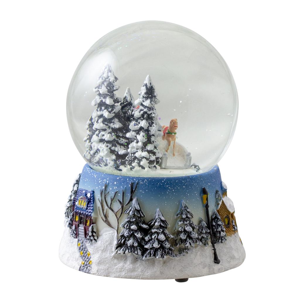 5.75" Winter Forest Sleigh Ride Musical Christmas Snow Globe. Picture 4