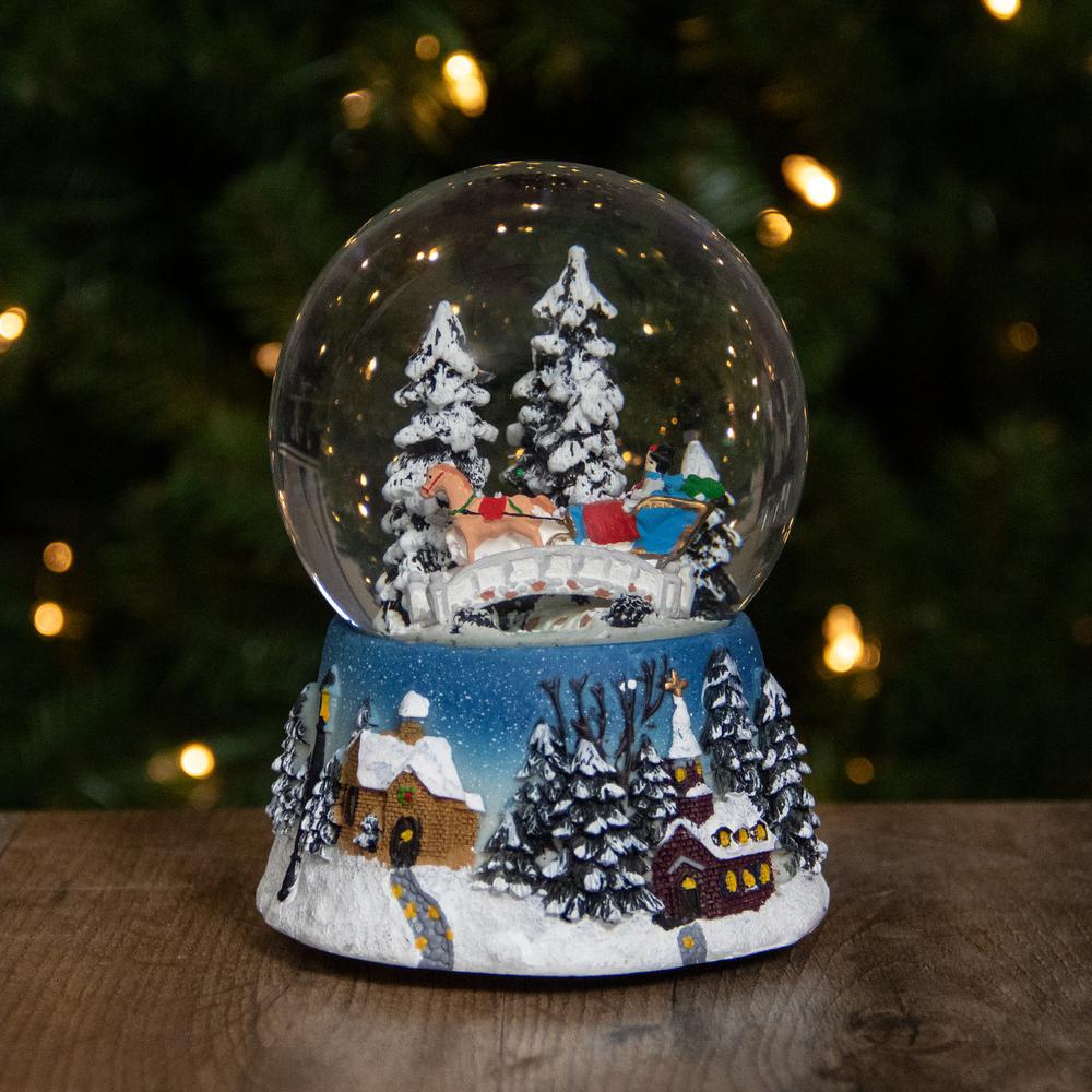 5.75" Winter Forest Sleigh Ride Musical Christmas Snow Globe. Picture 2