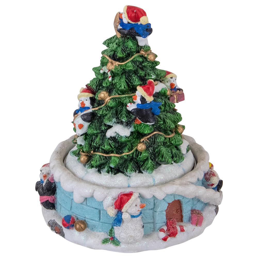 6.5" Penguins and Christmas Tree Rotating Music Box. Picture 3