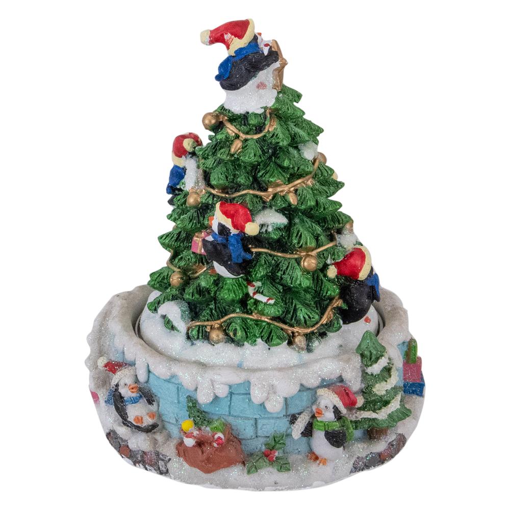 6.5" Penguins and Christmas Tree Rotating Music Box. Picture 5