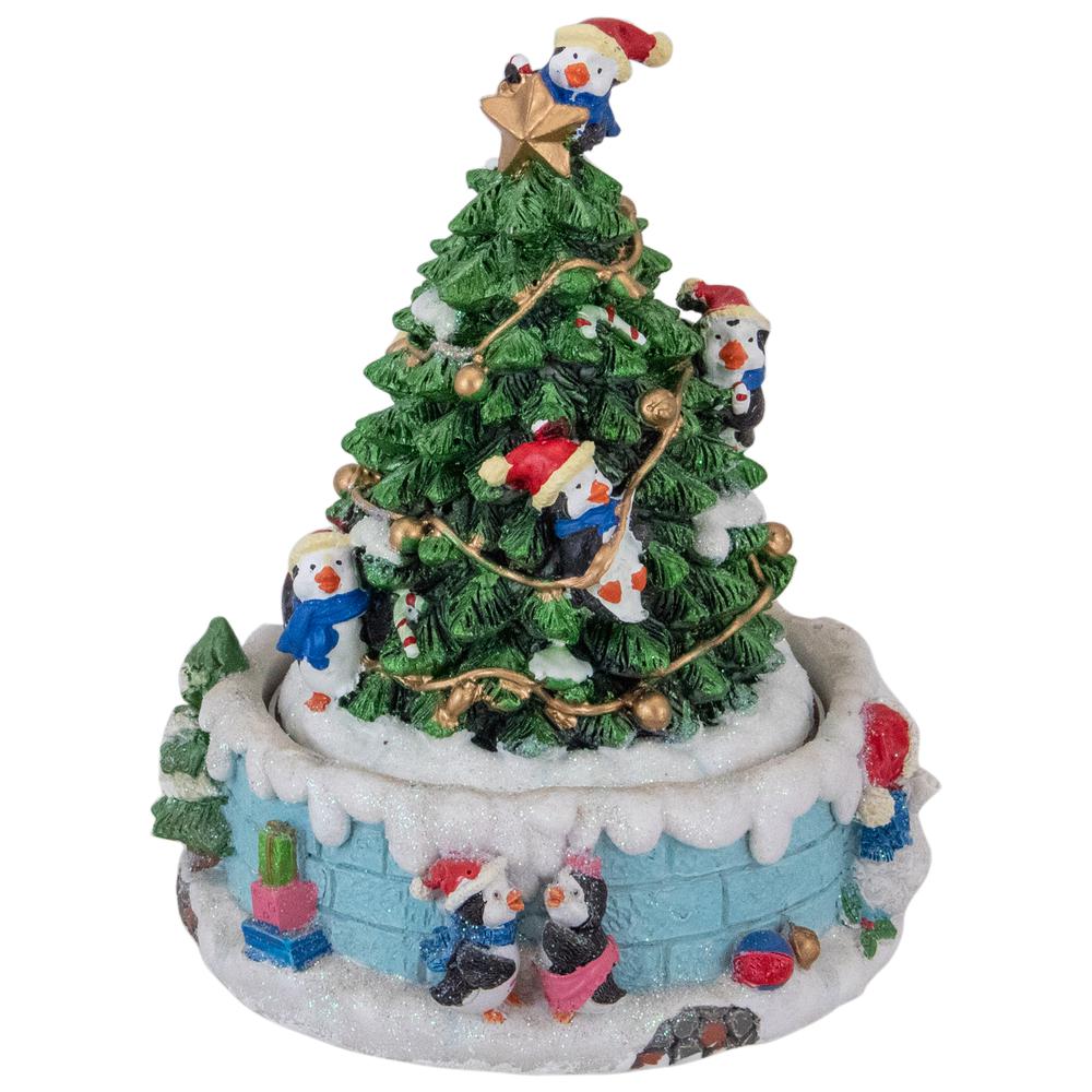 6.5" Penguins and Christmas Tree Rotating Music Box. Picture 4