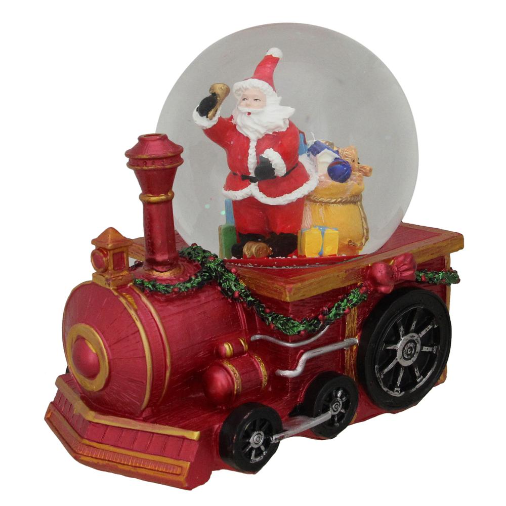 6" Santa Claus on a Red Train Christmas Glitter Snow Globe. Picture 1
