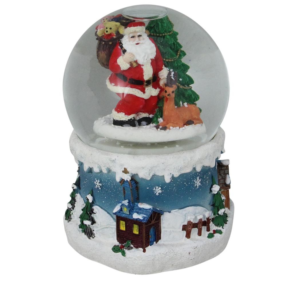 6" Santa Claus and Reindeer Musical Blowing Snow Globe. Picture 1
