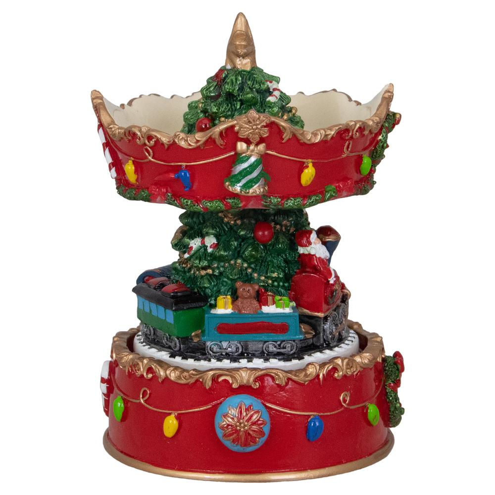 6" Red and Gold Musical Santa on Train Christmas Carousel Music Box. Picture 3