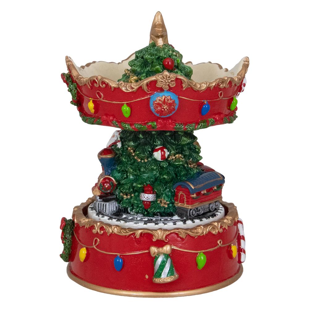 6" Red and Gold Musical Santa on Train Christmas Carousel Music Box. Picture 4