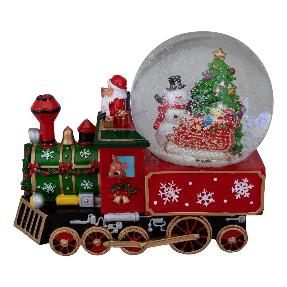8.5" Green and Red Christmas Train Snow Globe. The main picture.