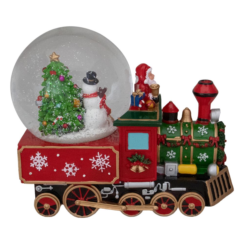 8.5" Green and Red Christmas Train Snow Globe. Picture 3