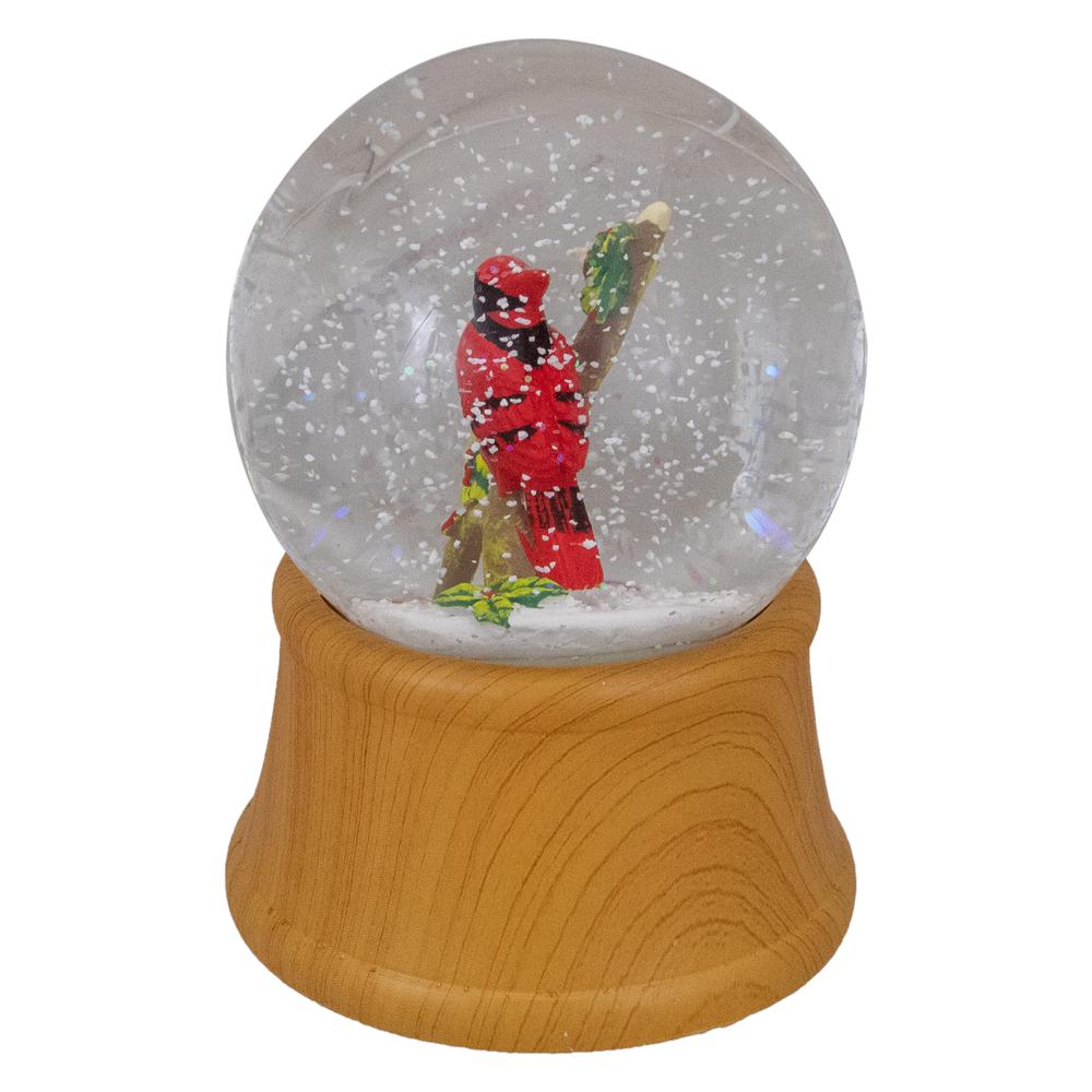 5.5" Red Cardinal on Branch Christmas Snow Globe. Picture 3