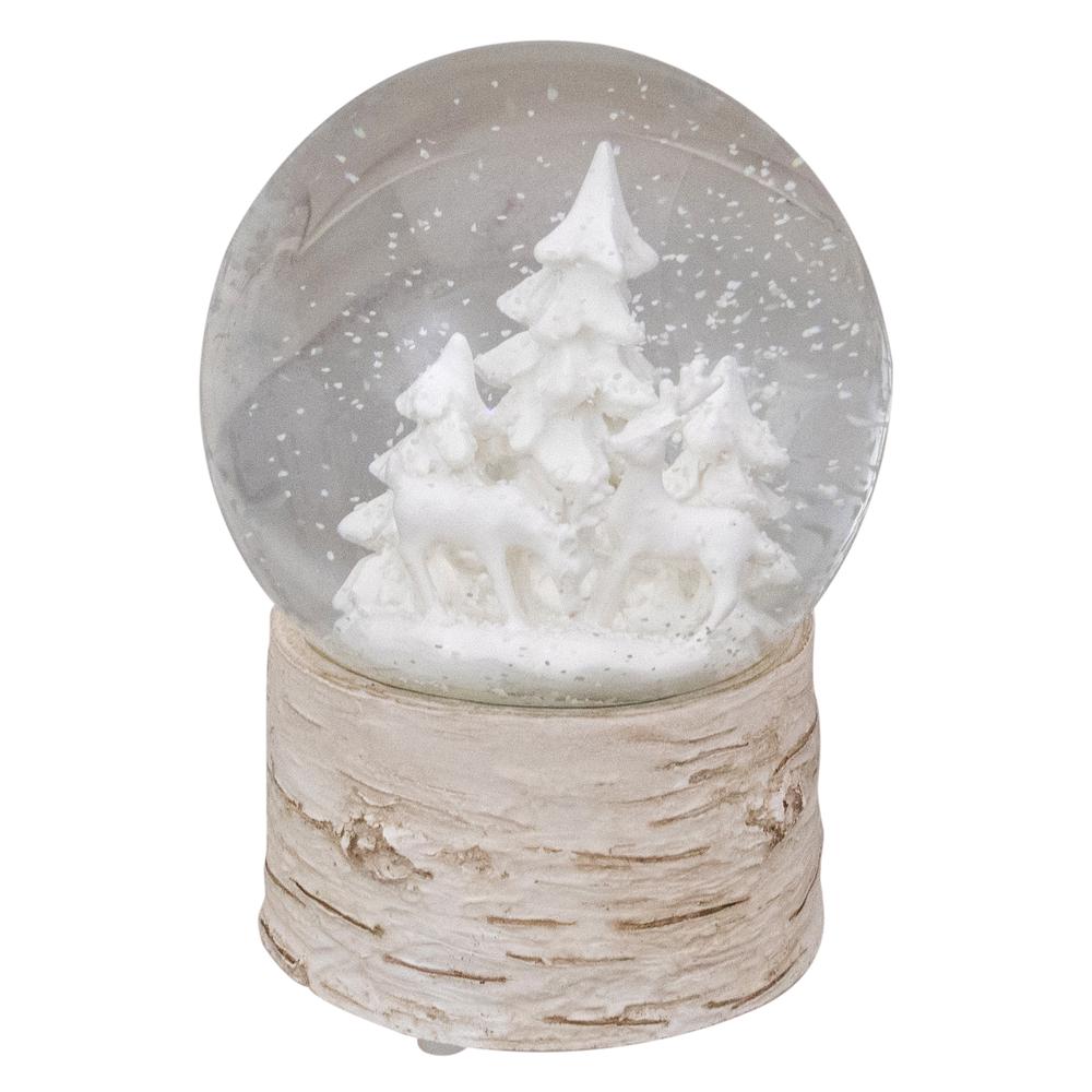 5.5" White Reindeer and Christmas Tree Snow Globe. Picture 1