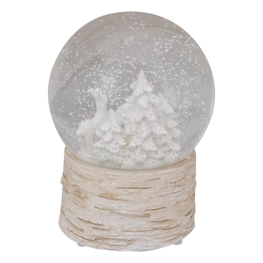 5.5" White Reindeer and Christmas Tree Snow Globe. Picture 3