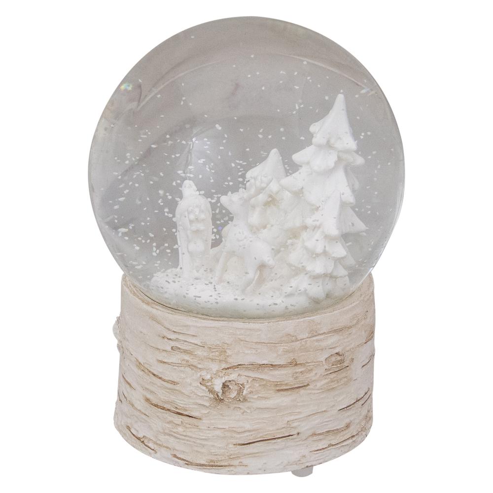 5.5" White Reindeer and Christmas Tree Snow Globe. Picture 4