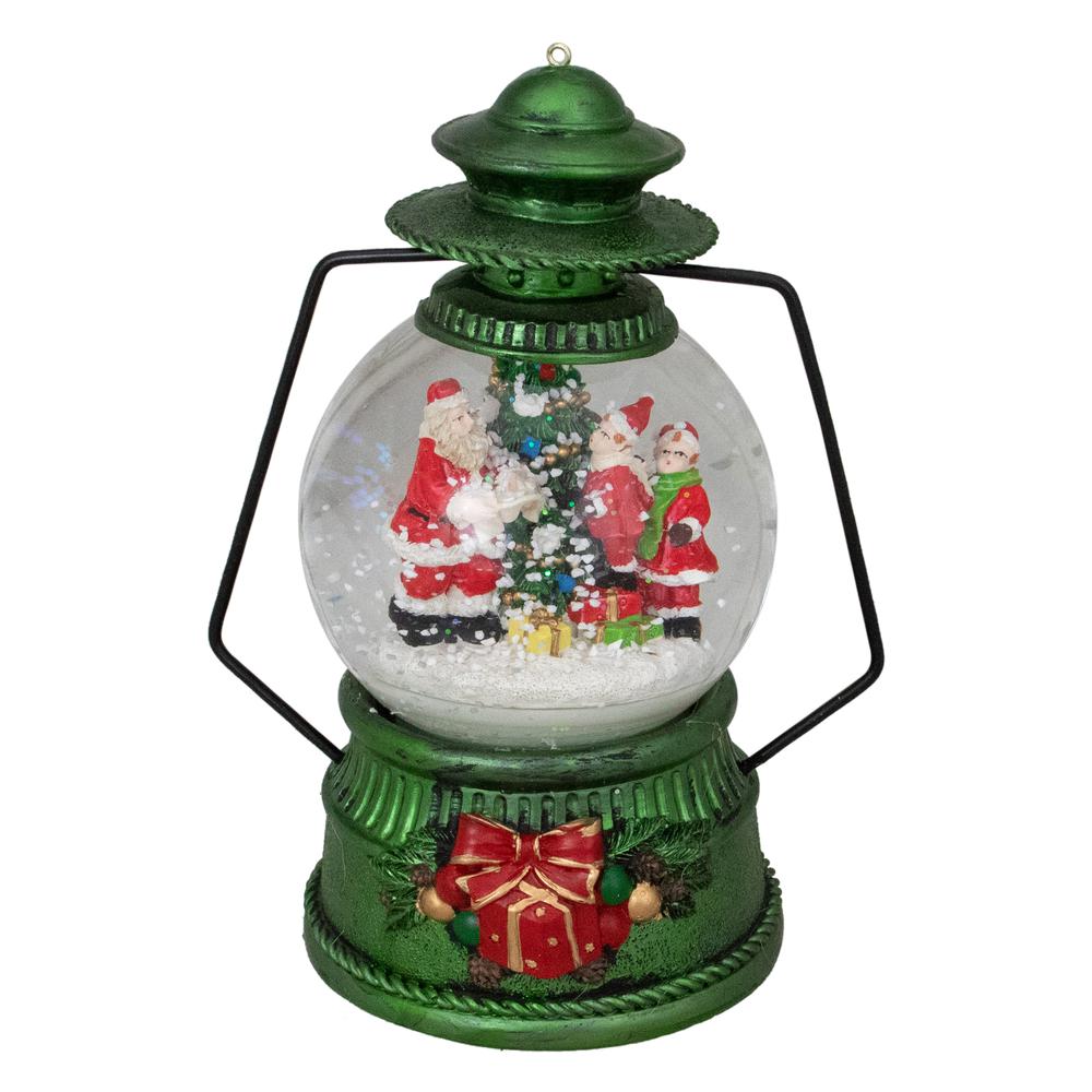 8" Santa Claus and Kids By Christmas Tree Lantern Snow Globe. Picture 1