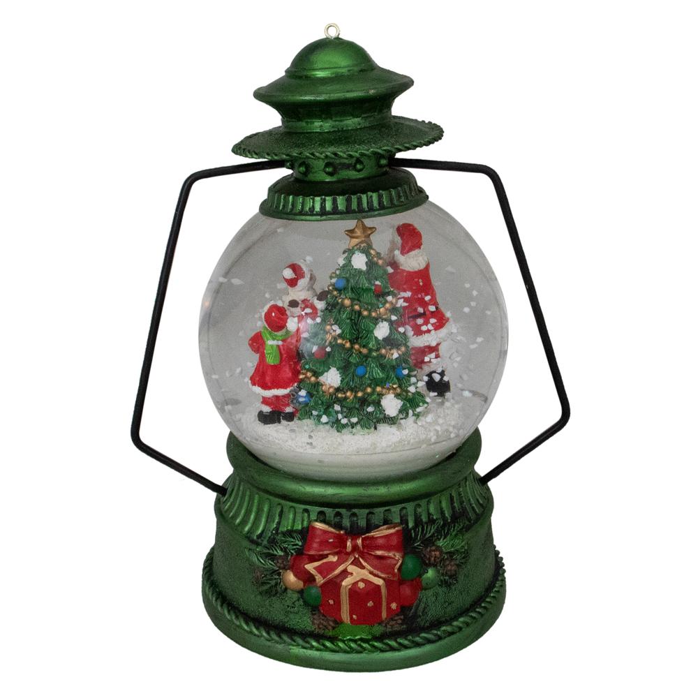 8" Santa Claus and Kids By Christmas Tree Lantern Snow Globe. Picture 2