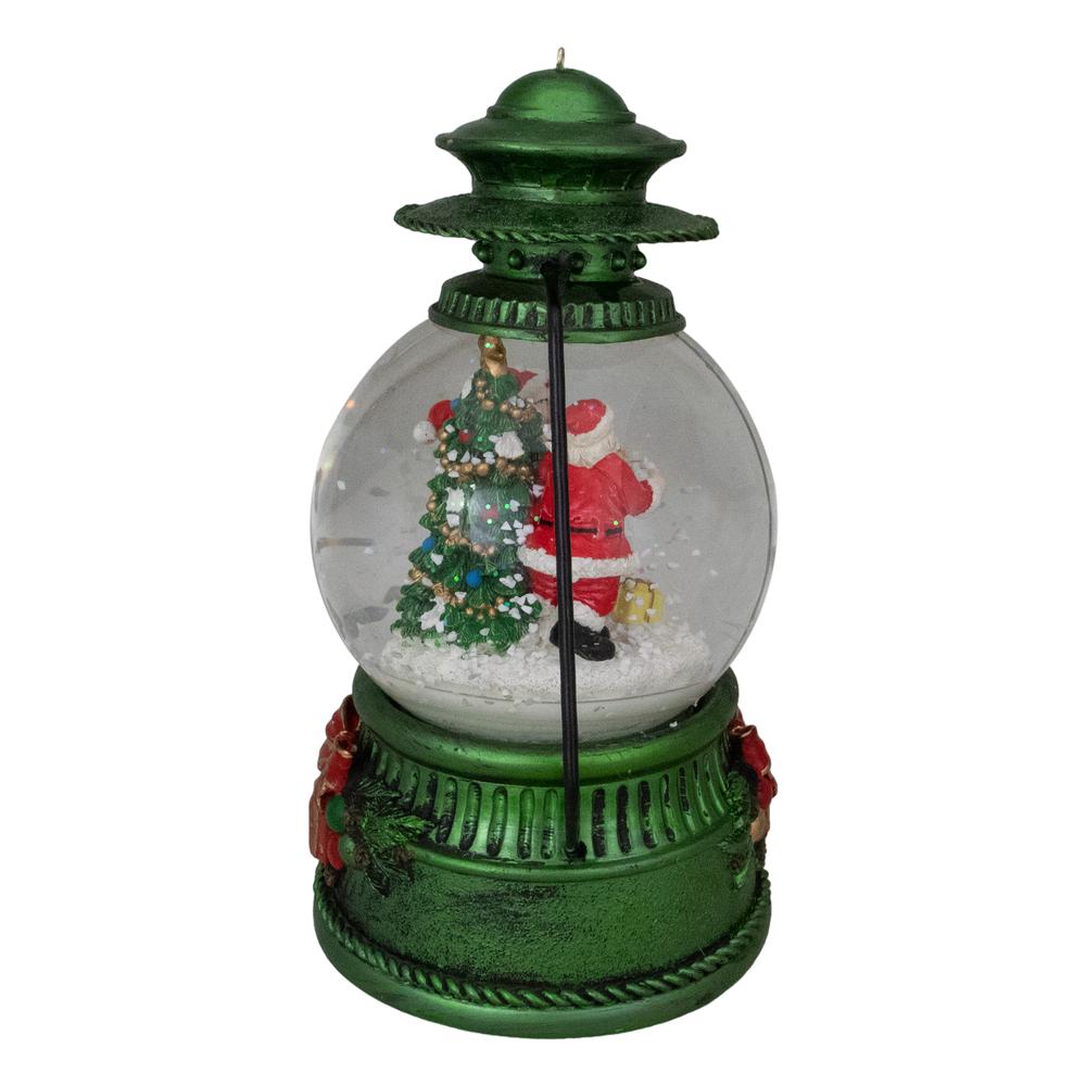 8" Santa Claus and Kids By Christmas Tree Lantern Snow Globe. Picture 3