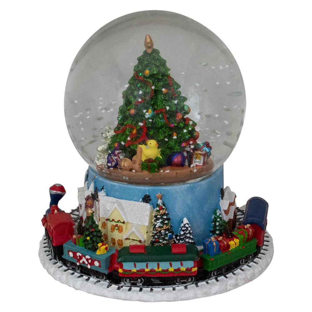 7" Christmas Tree Village Train Musical Snow Globe. Picture 2