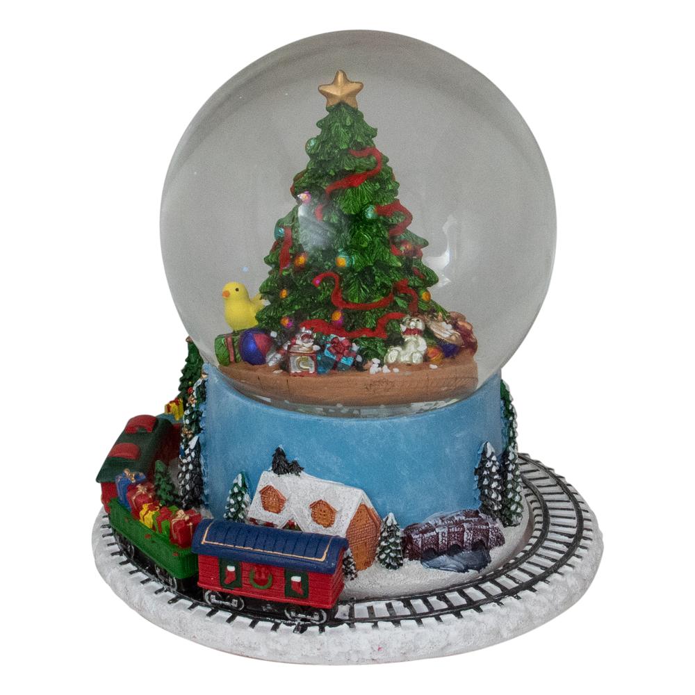 7" Christmas Tree Village Train Musical Snow Globe. Picture 3