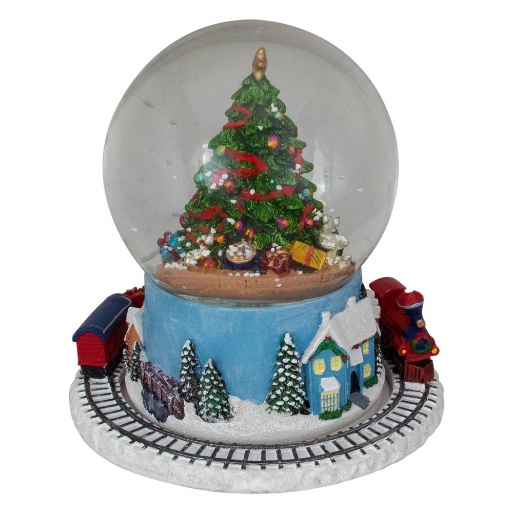 7" Christmas Tree Village Train Musical Snow Globe. Picture 4