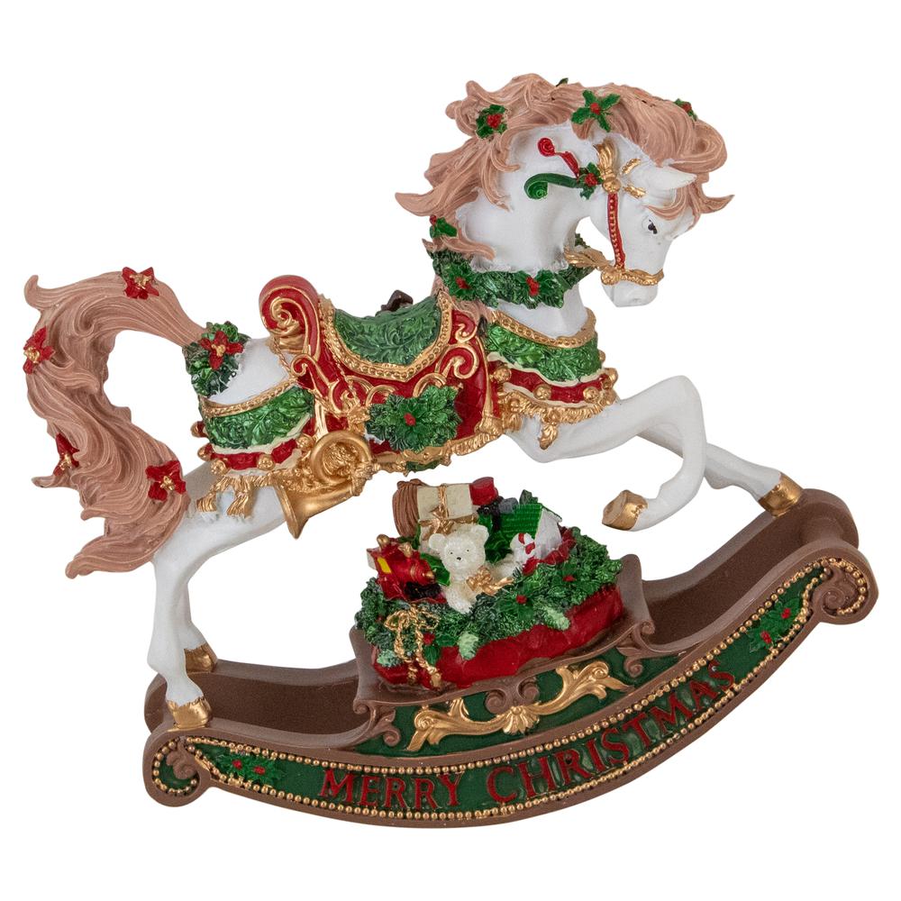 9" Musical Merry Christmas Rocking Horse Figure. Picture 1