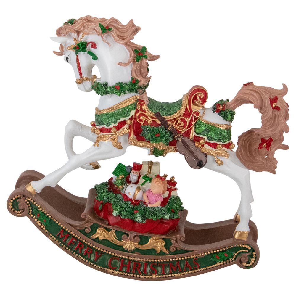 9" Musical Merry Christmas Rocking Horse Figure. Picture 4