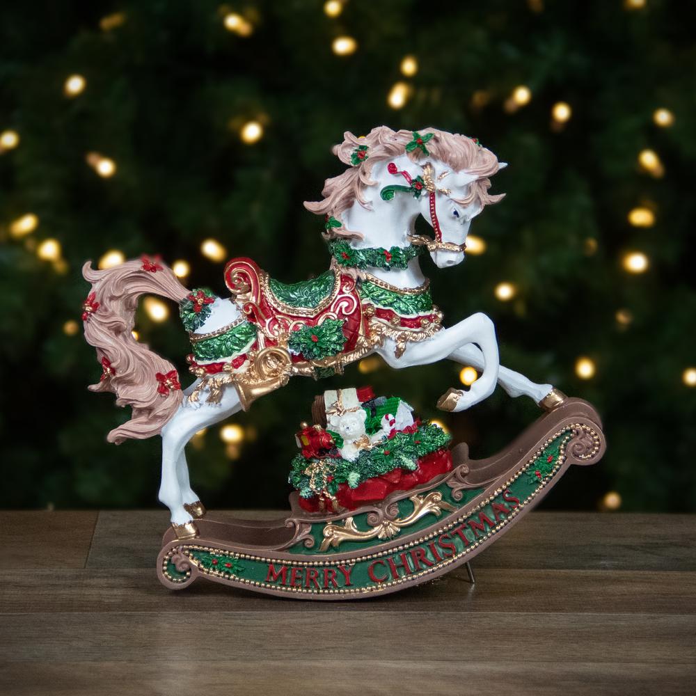9" Musical Merry Christmas Rocking Horse Figure. Picture 2