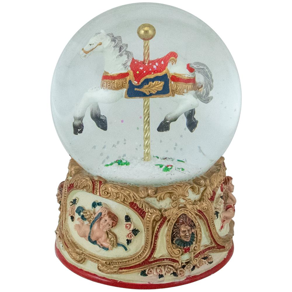 5.5" Musical Carousel Horse Christmas Snow Globe. Picture 1